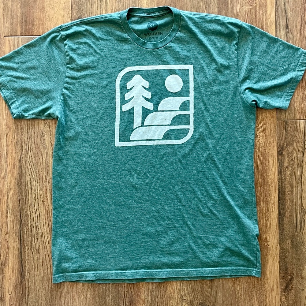 Wolven Green Short Sleeve Tee with Nature Graphic